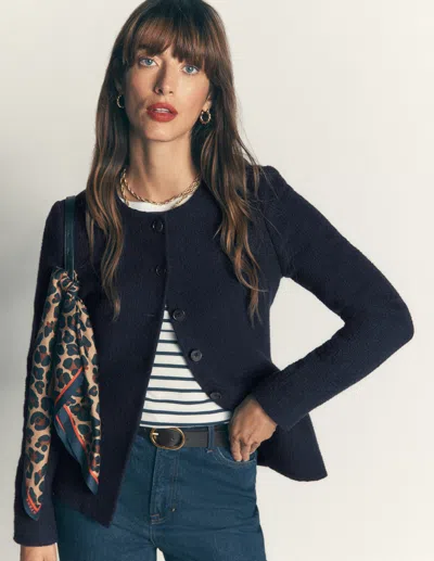 Boden Kragenloser, Klassisch Geschneiderter Blazer In Blau | Grösse 30 In Animal Print