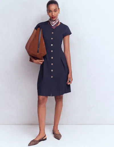 Boden Kurzes Kleid Mit Faltendetail Und Knöpfen In Blau | Grösse 44 In Blue