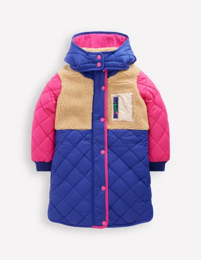 Boden Kids' Kuscheliger, Langer Mantel-leopard Blockfarben In Pink