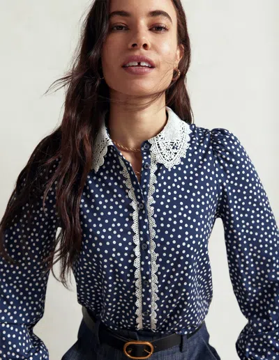 Boden Bluse Mit Spitzenkragen-navy, Gemalte Tupfen In Multi
