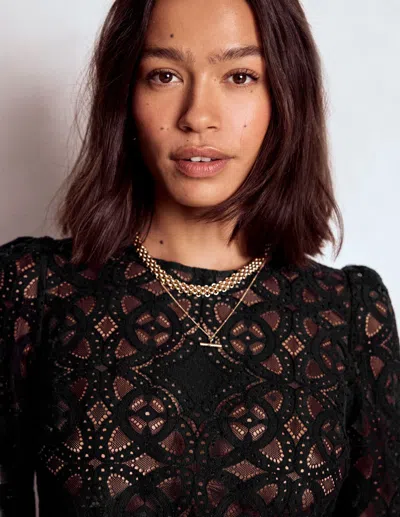 Boden Lace Crew Neck Top Black