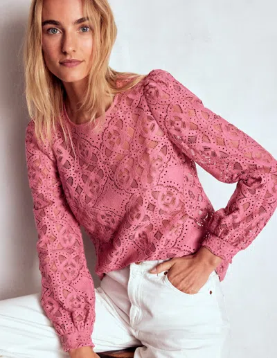 Boden Lace Crew Neck Top Heather Rose