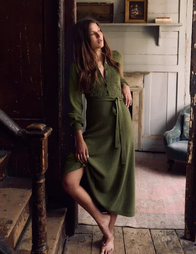 Boden Lace Insert Knitted Midi Dress Forest Glade  In Green