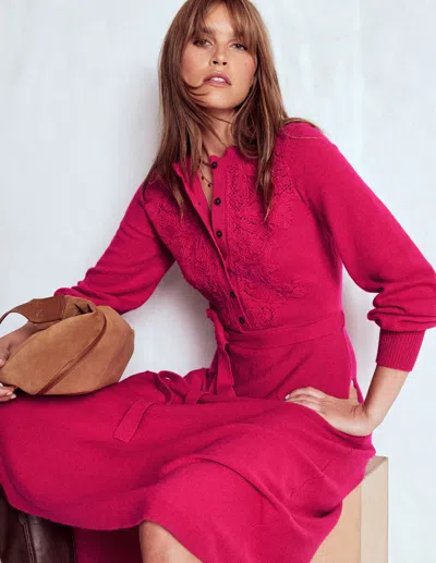 Boden Lace Insert Knitted Midi Dress Vibrant Pink  In Red