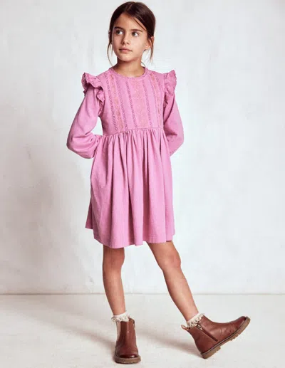 Boden Kids' Lace Trim Jersey Dress Formica Pink Girls
