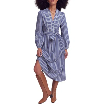 Boden Lace Trim Stripe Long Sleeve Cotton Dress In Blue