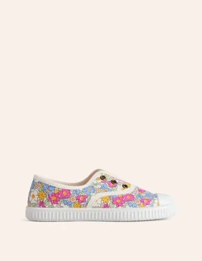 Boden Kids' Laceless Canvas Pull-ons Festival Pink Micro Floral Girls
