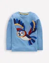 Boden Langarmshirt Aus Bouclé-meeresdunst-blau Eule In Blue