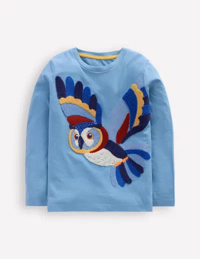 Boden Kids' Langarmshirt Aus Bouclé-meeresdunst-blau Eule In Blue