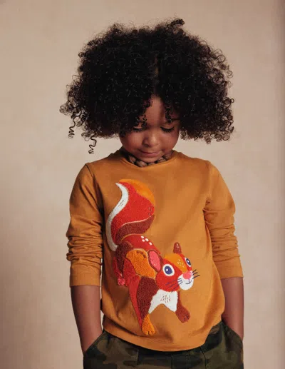 Boden Kids' Langarmshirt Aus Bouclé-toffeebraun Eichhörnchen In Brown