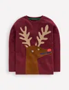 Boden Langarmshirt Mit Applikation Und Reissverschlussdetail-portwein Rentier In Brown