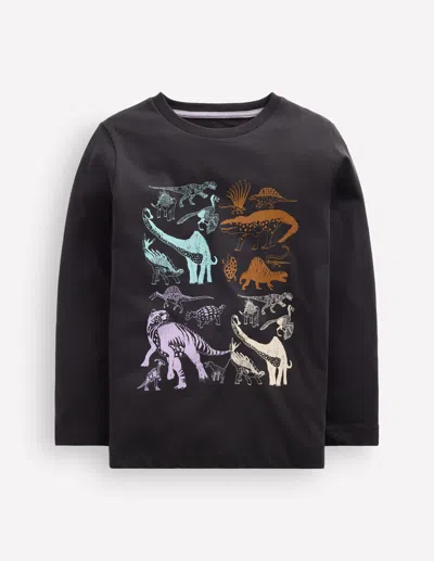 Boden Kids' Langarmshirt Mit Druck In Grau | Grösse 98 In Black