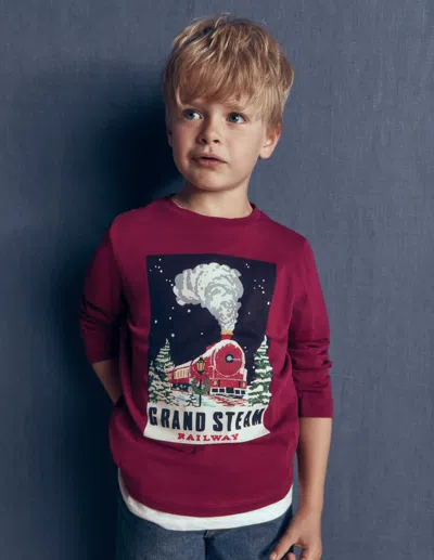 Boden Kids' Langarmshirt Mit Druck In Rot | Grösse 98 In Red