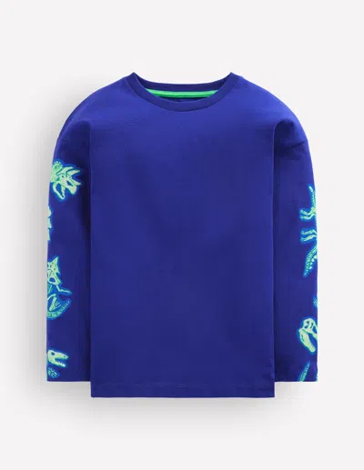 Boden Kids' Langarmshirt Mit Im Dunkeln Leuchtender Grafik Vorn Und Hinten In Blau | Grösse 98