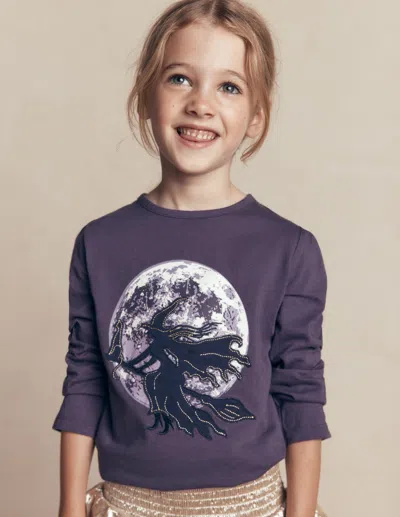 Boden Kids' Langarmshirt Mit Puffärmeln Und Applikation In Violett | Grösse 98 In Gray