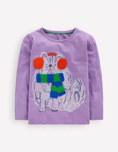 Boden Kids' Langarmshirt Mit Superstich-design-asternlila Hund In Purple