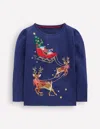 Boden Langarmshirt Mit Superstich-design-segelblau, Festliches Muster In Blue