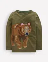 Boden Langarmshirt Mit Superstitch-design-klassisches Khaki Bär In Green