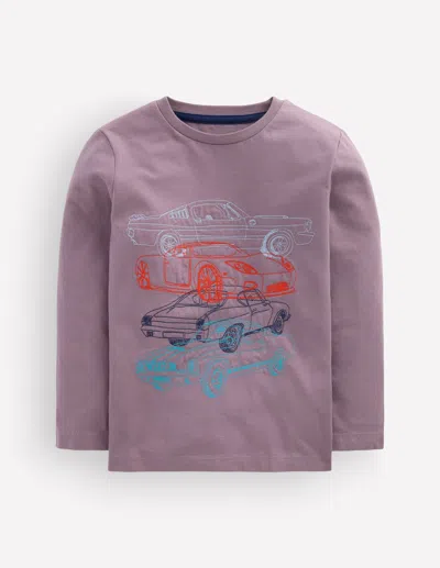 Boden Kids' Langarmshirt Mit Superstitch-stapel-design In Grau | Grösse 98 In Purple
