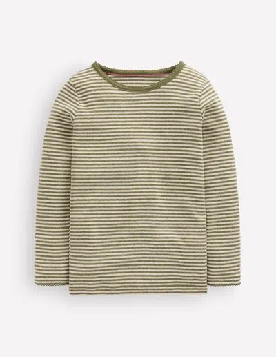 Boden Kids' Langärmeliges Oberteil Mit Pointelle-muster In Grün | Grösse 98 In Black