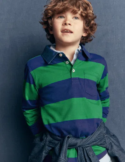 Boden Kids' Langärmliges, Elegantes Polohemd-schuluniform In Blau | Grösse 152 In Green