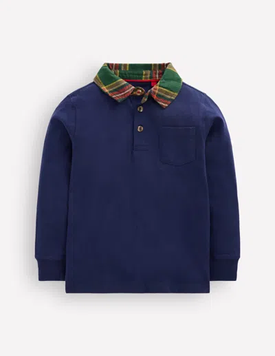 Boden Kids' Langärmliges, Elegantes Polohemd-schuluniform In Grün | Grösse 98 In Blue