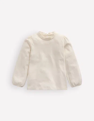 Boden Kids' Langärmliges Pointelle-oberteil Mit Rüschen In Weiss | Grösse 98 In Neutral