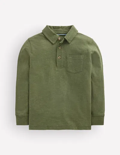 Boden Kids' Langärmliges Poloshirt Aus Flammgarn In Grün | Grösse 98 In Green