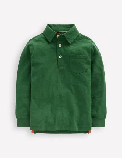 Boden Kids' Langärmliges Poloshirt Aus Flammgarn-kieferngrün In Green