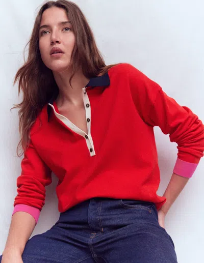 Boden Lara Cotton Henley Jumper Red