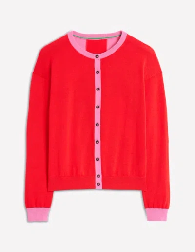 Boden Lara Relaxed Cotton Cardigan High Risk Red, Carmine Rose Women