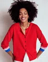 Boden Lara Lockere Baumwoll-strickjacke-mohnblumenrot, Gestreifte Manschetten In Red