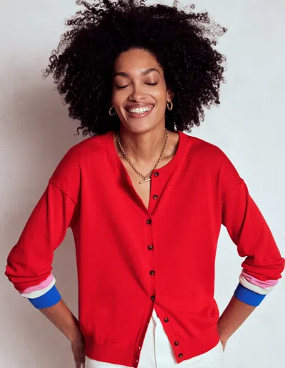 Boden Lara Lockere Baumwoll-strickjacke-mohnblumenrot, Gestreifte Manschetten In Red