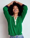 Boden Lara Relaxed Cotton Henley-rich Emerald Colour Block Female  In Green