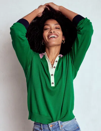 Boden Lara Relaxed Cotton Henley-rich Emerald Colour Block Female  In Green
