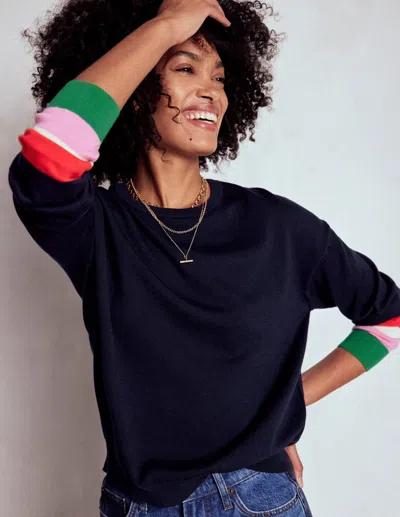 BODEN LARA RELAXED COTTON JUMPER-NAVY CUFF STRIPE FEMALE BODEN