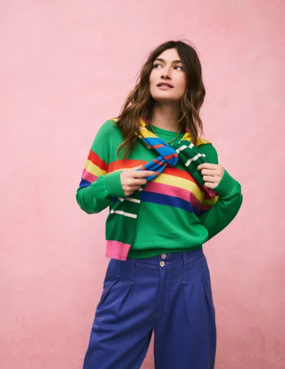 Boden Lara Relaxed Cotton Jumperbright Green Chest Stripe Women