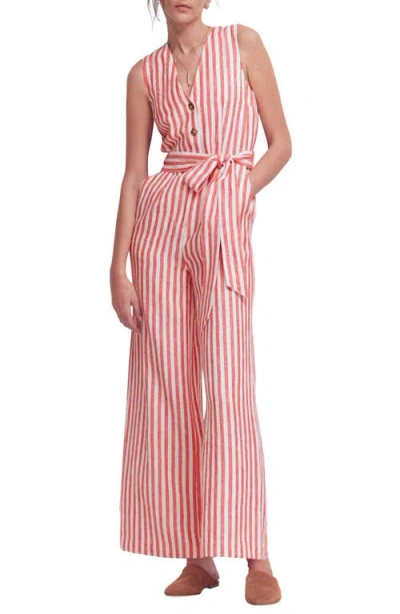 Boden Laura Stripe Linen Jumpsuit In Red