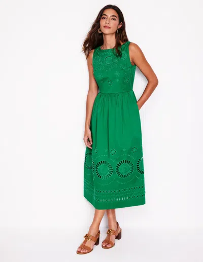 Boden Lauren Broderie Midi Dressrich Emerald, Broderie