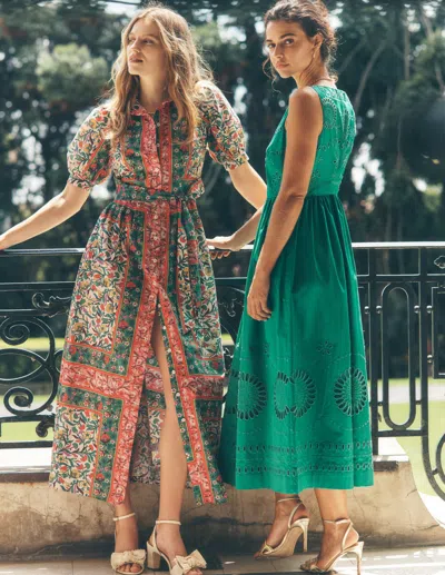 Boden Lauren Broderie Midi Dressrich Emerald, Broderie Women  In Green