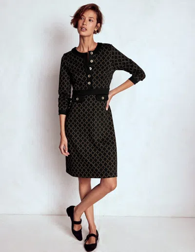 Boden Lavinia Button Shift Dress Black/camel Jacquard