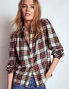 Boden Layla Brushed Cotton Top Ivory, Blue And Red Check  In Multi