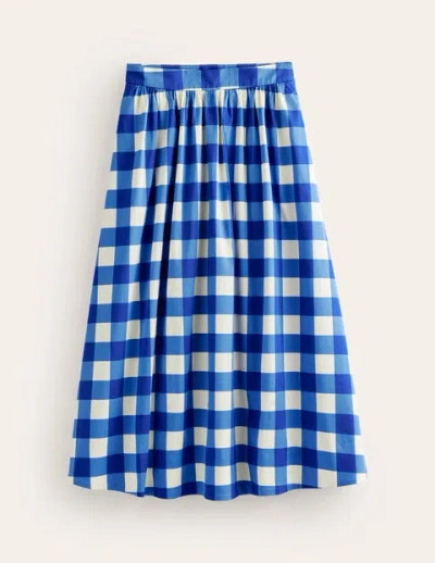 Boden Layla Cotton Sateen Skirt Nautical Blue, Ivory Gingham Women