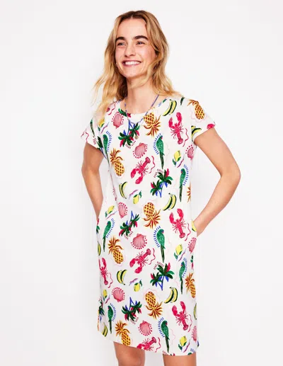 Boden Leah Jersey T-shirt Dress-tropical Bonanza Vine Female  In White