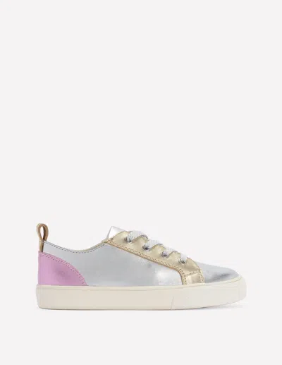 Boden Kids' Leather Metallic Low Tops Metallic  In Silver
