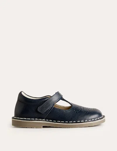 Boden Kids' Leather T-bar Flats Navy Girls  In Black