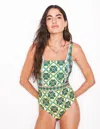 Boden Lefkada Square Neck Swimsuitrich Emerald, Baroque Tile Women
