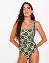 BODEN LEFKADA SQUARE NECK SWIMSUITRICH EMERALD, BAROQUE TILE WOMEN BODEN