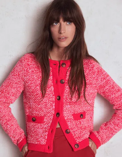 BODEN LIBBY KNITTED JACKET-PINK RIBBON/ POPPY RED FEMALE BODEN