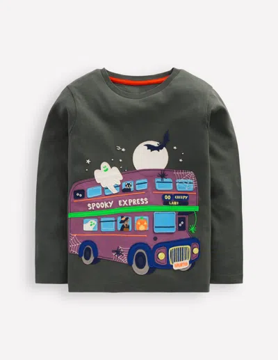 Boden Kids' T-shirt Mit Klappe-rauchgrau Halloween-bus In Gray